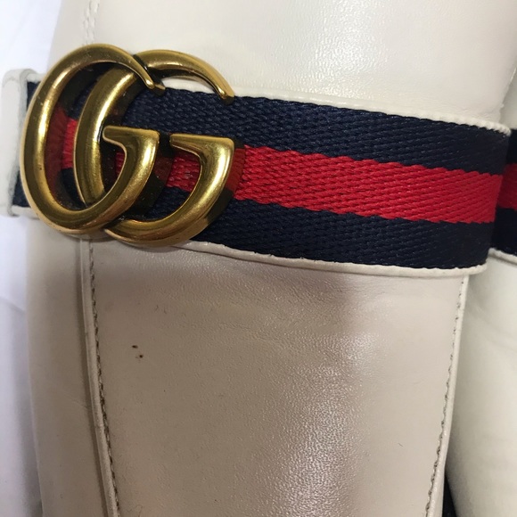 GUCCI Peyton Leather Pearl Heels Marmont GG Shoes Loafers Designer Gold Hardware - Picture 14 of 17